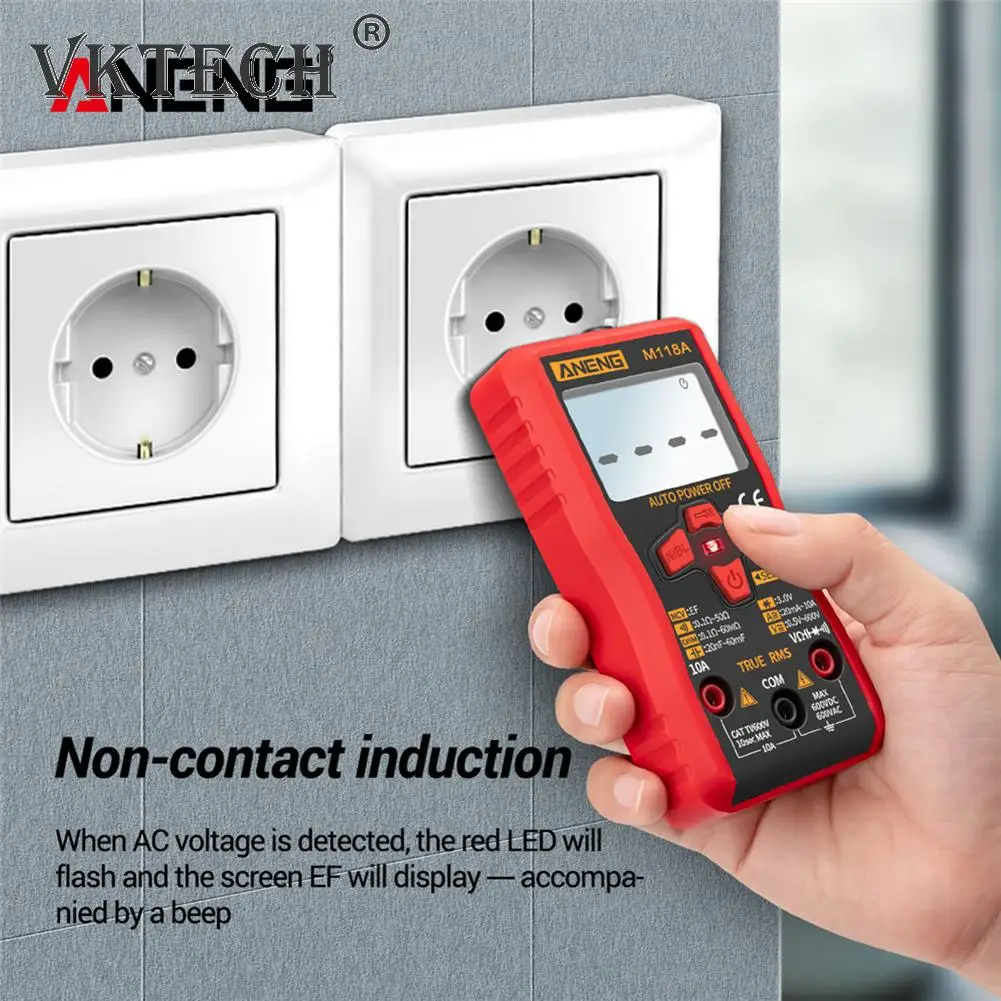 M118A Digital Mini Multimeter Tester Auto Mmultimetro True Rms Tranistor Meter with NCV Data Hold 6000counts Flashlight