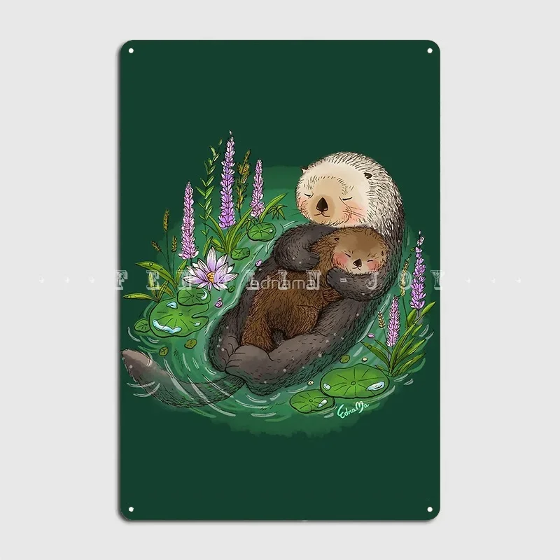 Sea Otters Mother Baby Metal Plaque Poster Club Home Cinema Designing Plates Tin Sign Poster