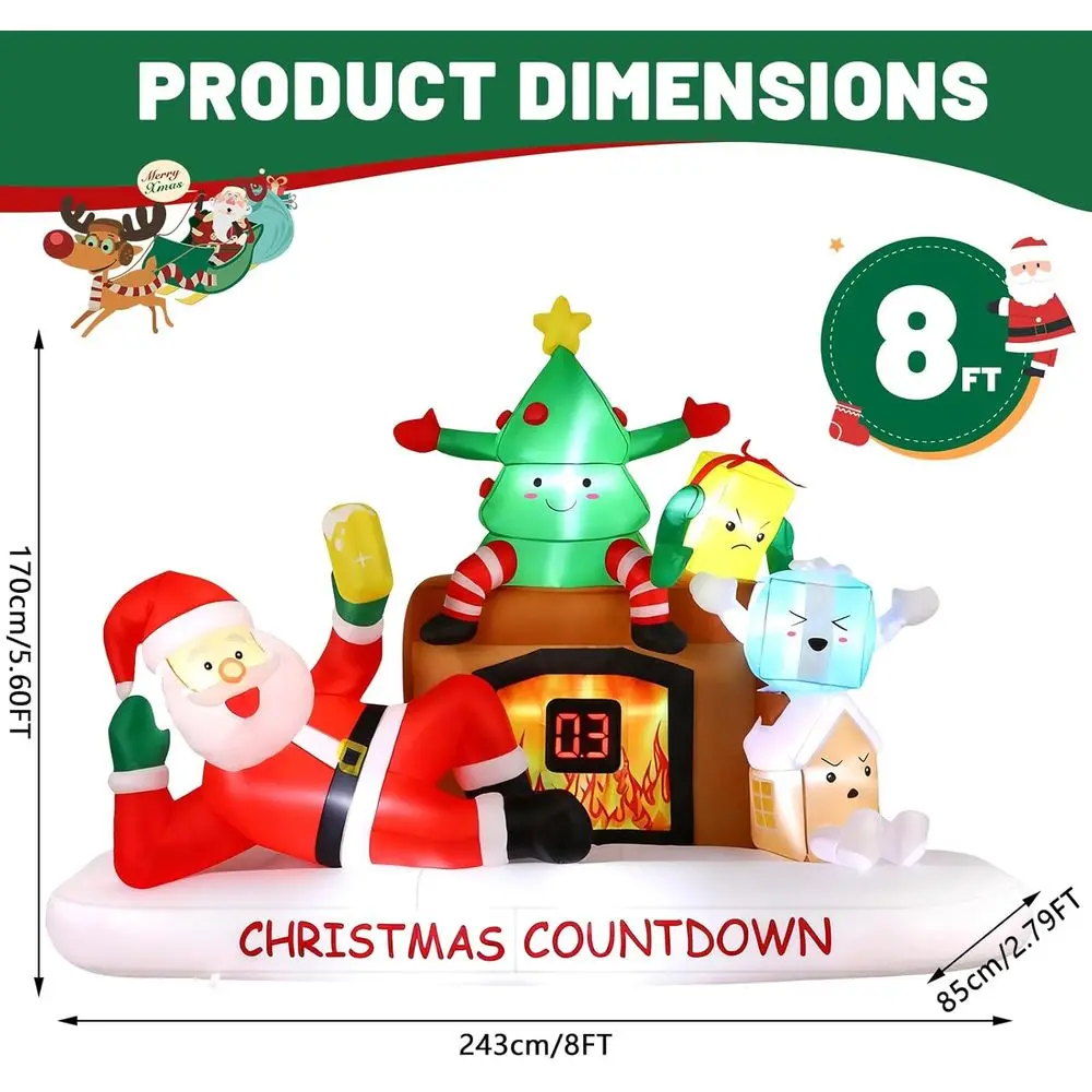 Christmas Outdoor Inflatable Decorations with LED Countdown Clock, Santa, Tree, Fireplace, and Gift Boxes for Holiday Party Lawn