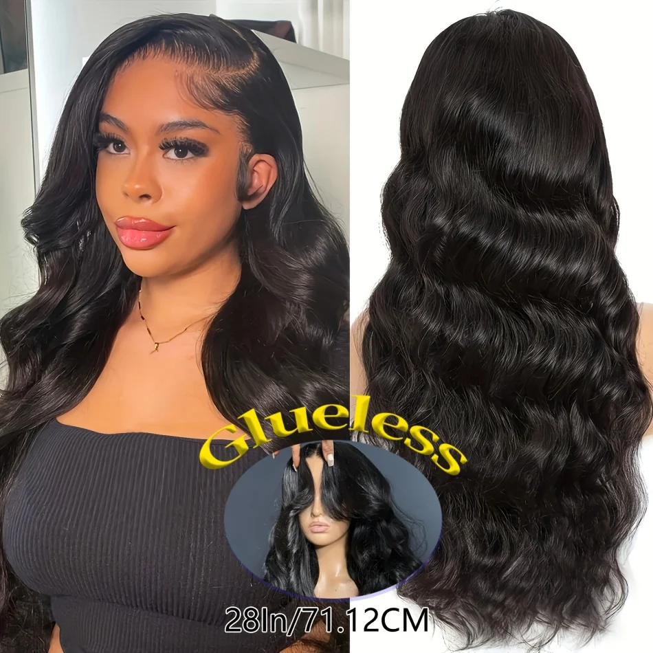 Perruque Lace Front Wig sans colle bouclée noire naturelle pour femme, cheveux humains, vague de corps, prête à porter, densité 100%, 5x5 HD, 40 po, 200