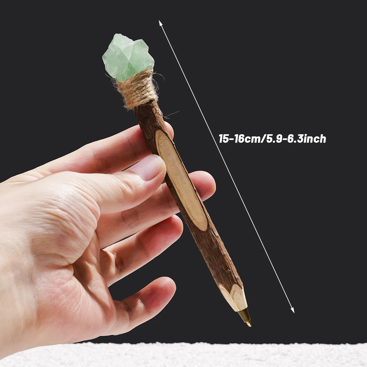 1pc Natural Crystal Raw Stone Magic Pen, Wooden Ballpoint Pen with Crystal Ornament Scepter Signature Pen, Ideal Holiday Gift