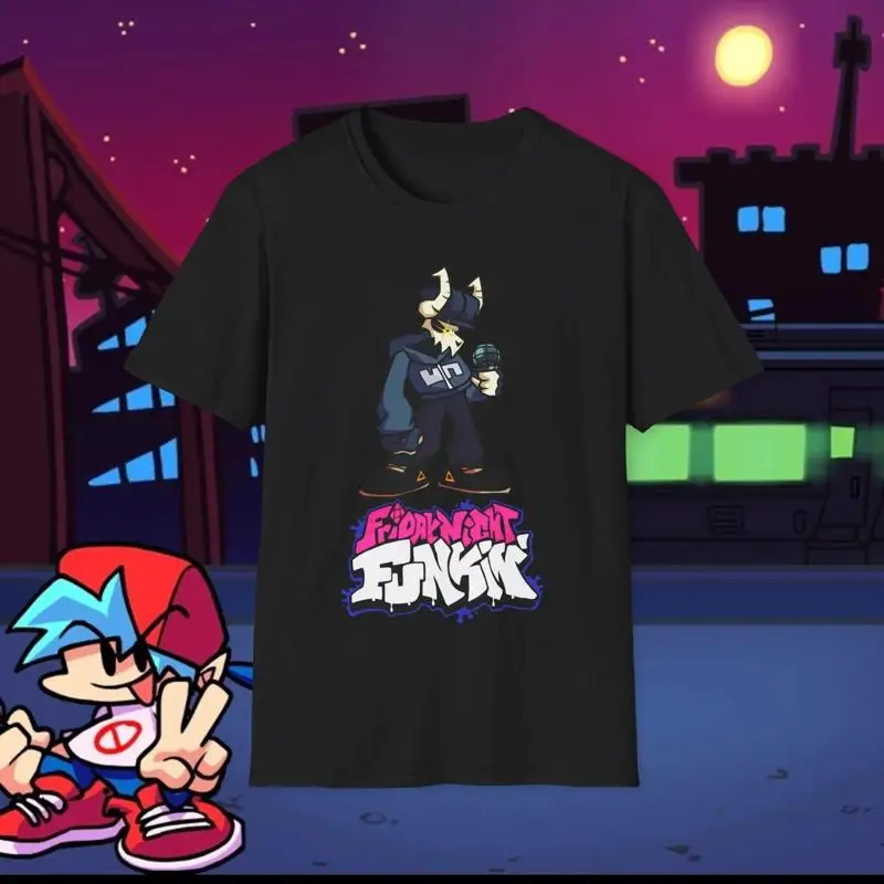 Tabi Friday Night Funkin Blue Pink Cartoon Characters Glowing Microphone T-Shirt