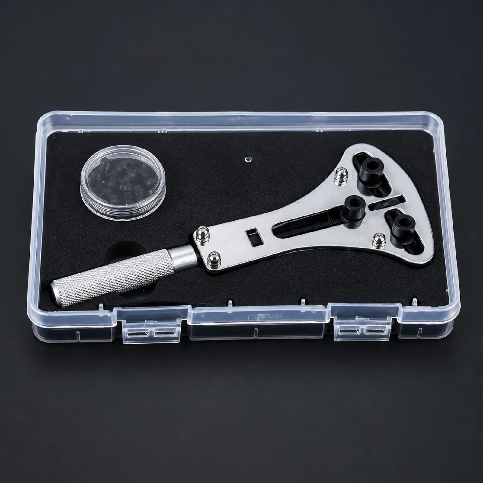 Three-Prong Watch Case-Back Opener Knurled Handle Adjustable Watch Case Opener with Interchangeable Gripping Surfaces DIY