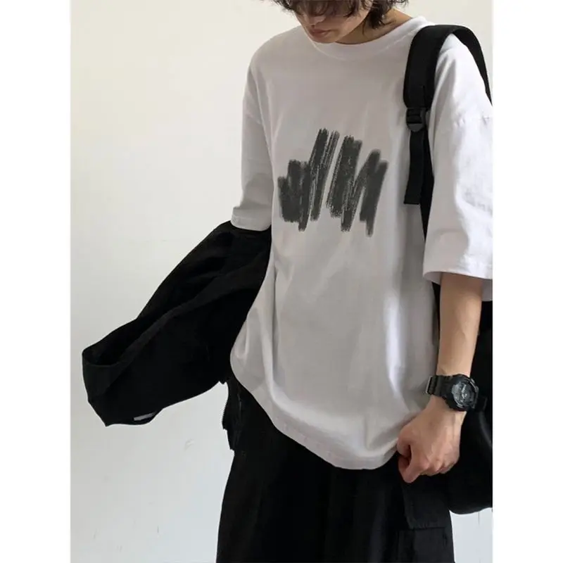 Summer Casual Men Set High Street Printing Graffiti Trendy T-shirts+Quick Drying Pockets Cargo Pants Suit Japanese Street 2-pcs