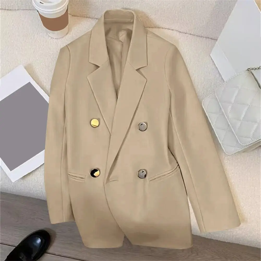Double Placket Suit Jacket Lapel Long Sleeve Suit Coat Elegant Women's Suit Coat with Lapel Pockets for Professional for Work