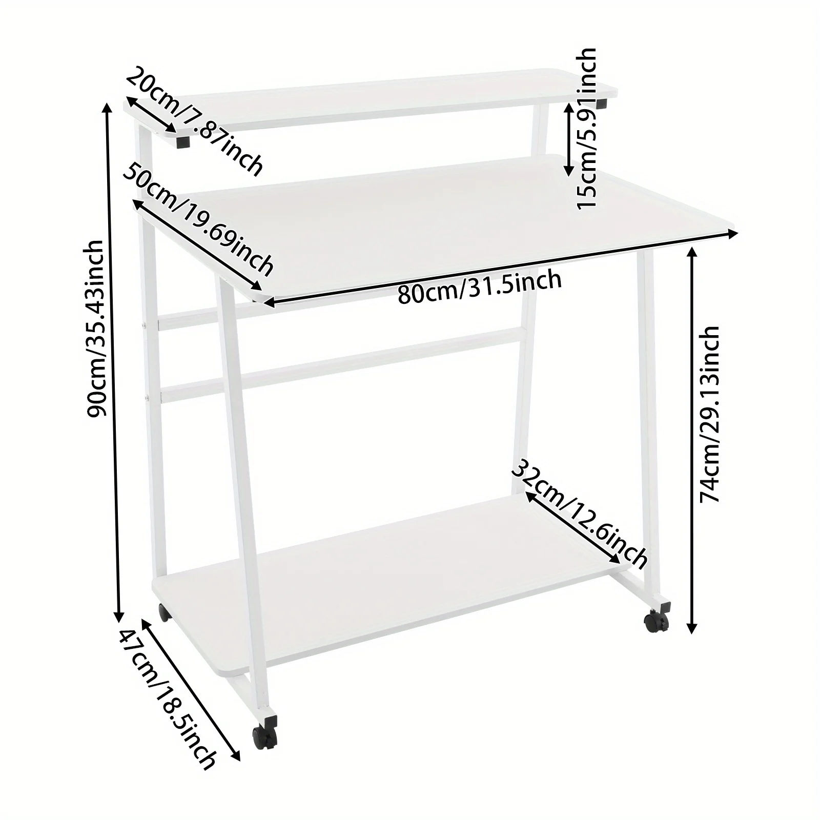 مكتب مكتب منزلي دوار من 3 طبقات - عجلات مكتب كمبيوتر مدمجة للمساحات الصغيرة، طاولة دراسة للطلاب لغرفة النوم، لون أبيض #3