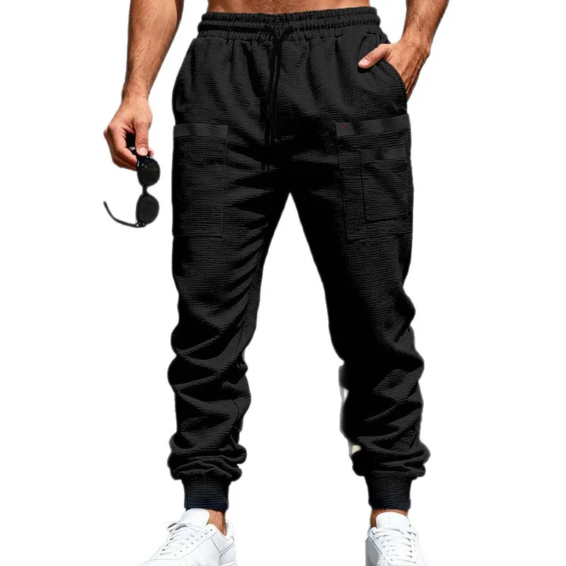 Spring and Autumn Men's Loose Waffle Casual High Street Outdoor Sports Commuter Hip Hop Tooling Breathable Sweatpants