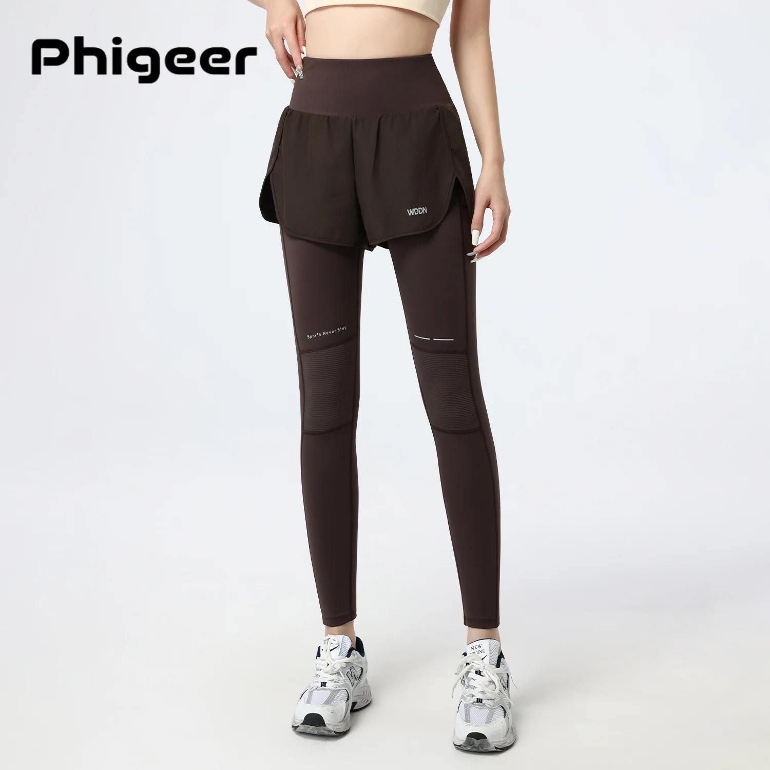 

PHIGEER Women's 2 in 1 Yoga Leggings, Quick Dry Breathable Sports Running Pants with Pocket, Workout Athletic Tights With Shorts