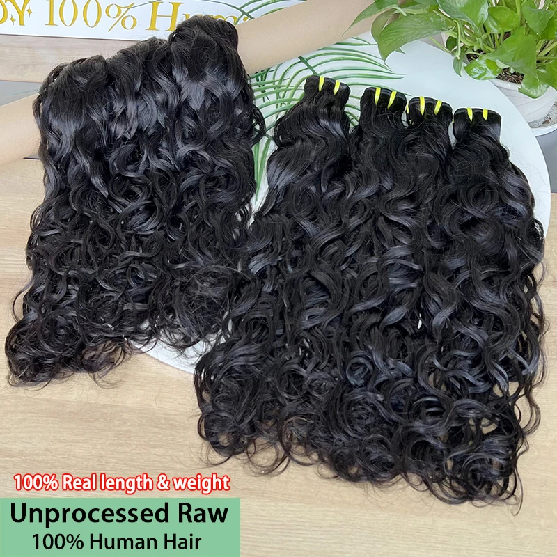 حزم شعر بشري مموج طبيعي شعر مجعد 15A شعر مموج مائي خام 100% عروض حزم موجة عميقة فضفاضة غير معالجة