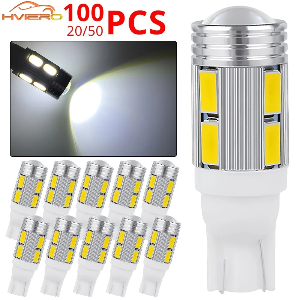 

20/50/100PCS Car Wedge DC 12V LED Backup Turn Signal Light Universal W5W T10 10SMD 5630 Daylight Side Marker Parking Brake Lamp