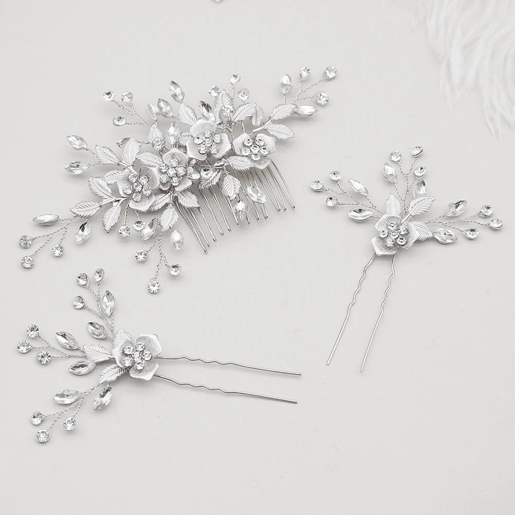 

Silver Hairpin Rhinestone Clips Leaf Shaped Combs Wedding Tiaras Bride Accessory Retro Flower Design Long Lasting Perfect Gift