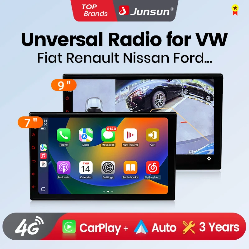 Junsun 7 9 10 pollici CarPlay Wireless universale per Apple Android Auto Car Radio 4G Multimedia Bluetoth DSP IPS TouchScreen Stereo