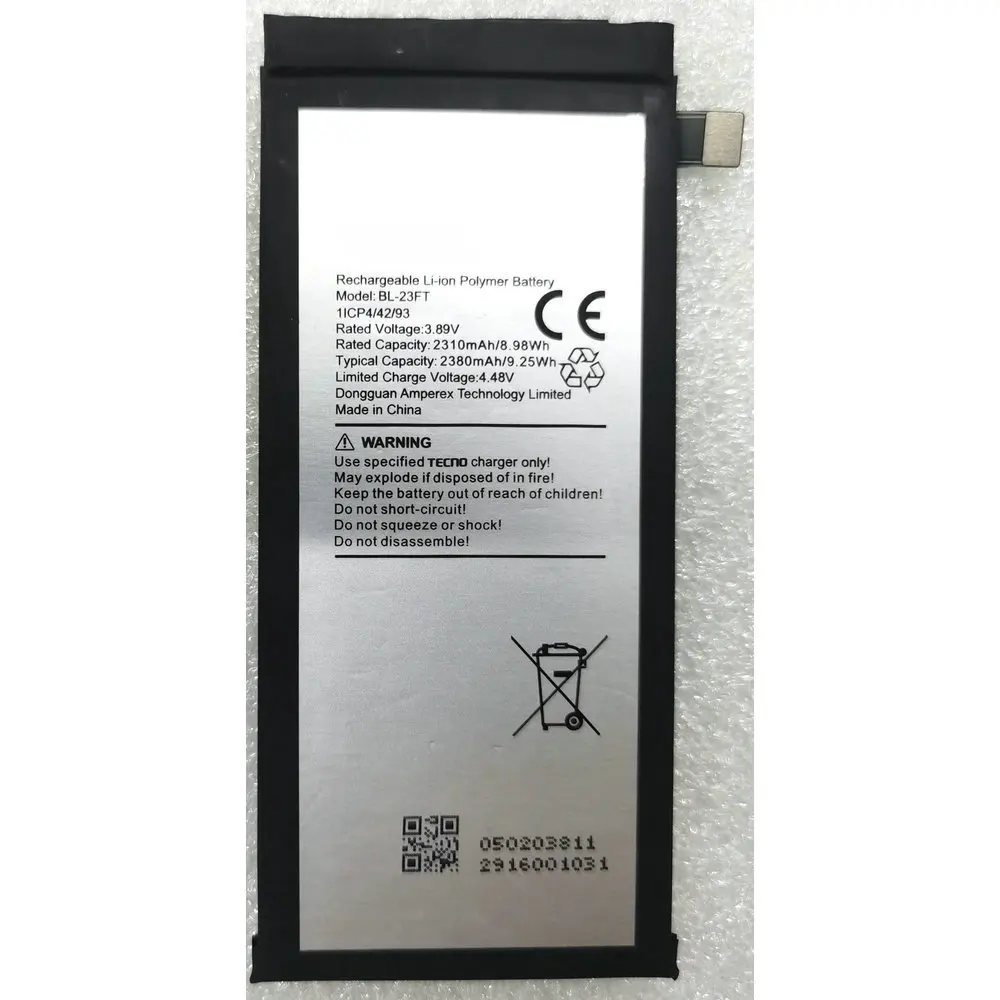 

3.89V 9.25Wh TECNO BL-23FT Original Replacing Lithium-ion Polymer Mobile Phone Battery 1ICP4/42/93
