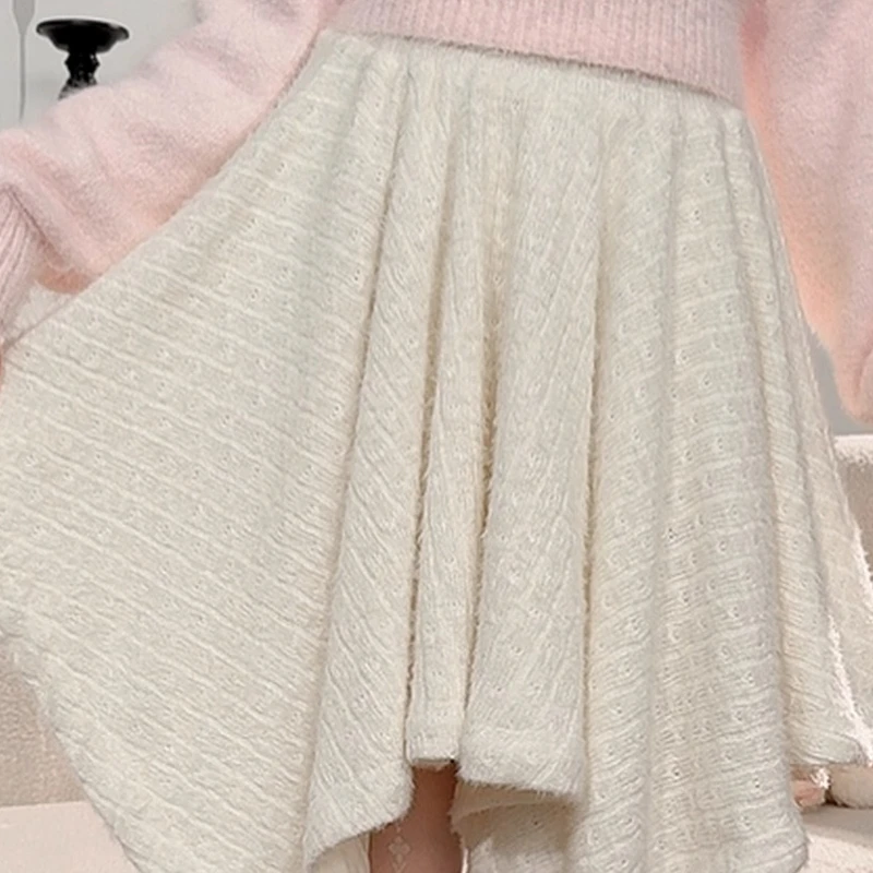 Autumn Winter New Sweet Design Plush High Waist Women's Skirt Korean Fashion Personality Versatile Irregular A-line Skirts Girl