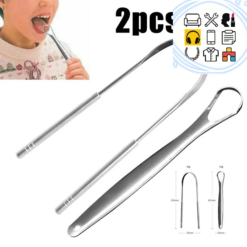 

2 шт. Скребок для языка из нержавеющей стали, очиститель для языка, гигиенический скребок для ухода за полостью рта