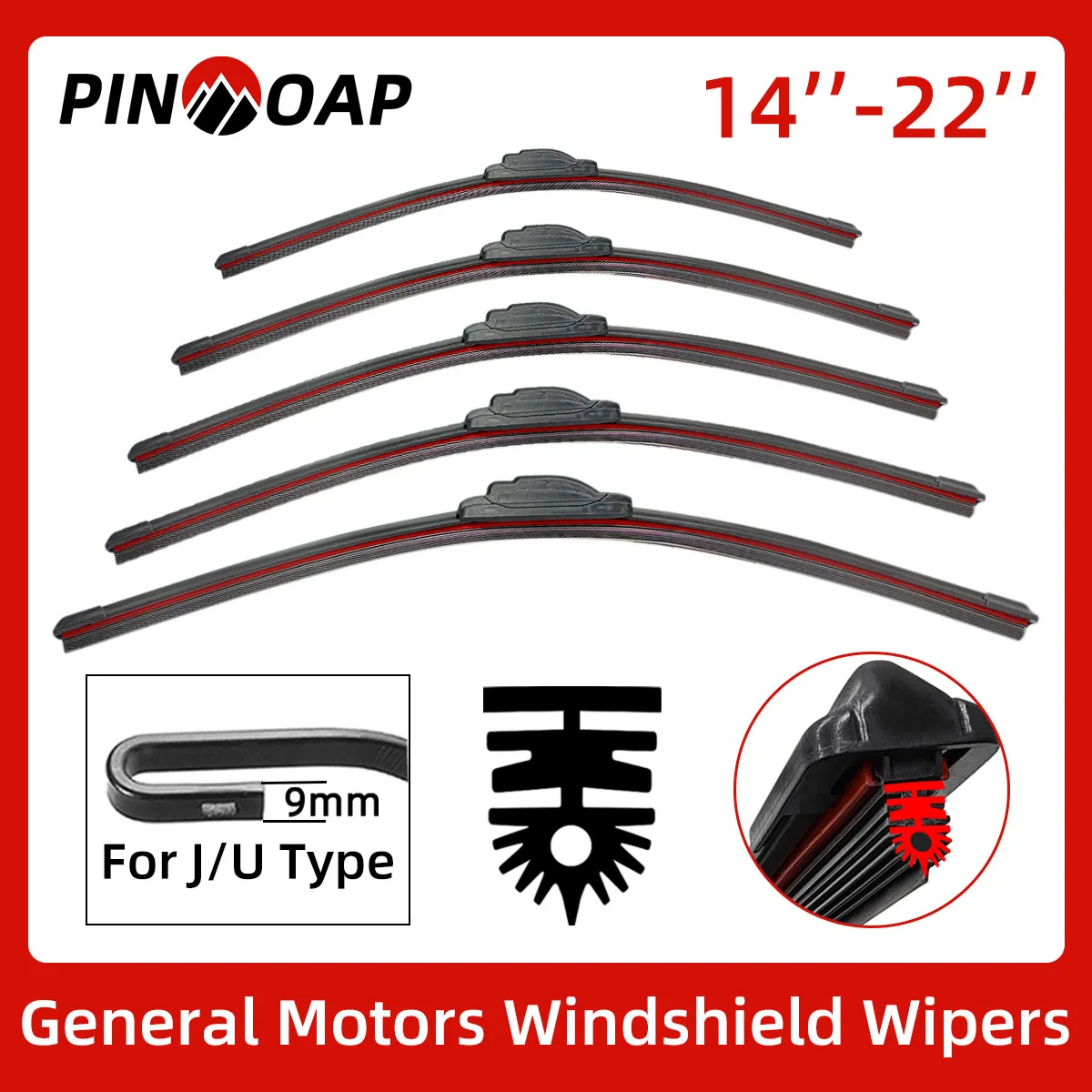 PINMOAP 1PC 11 Gummistreifen-Auto-Wischer, universeller J/U-Adapter, 14''-22'', hochauflösendes, geräuschloses, robustes und langlebiges Wischerblatt
