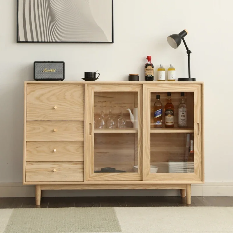 Ash sliding door sideboard log style simple cream style storage cabinet storage cabinet restaurant cabinet
