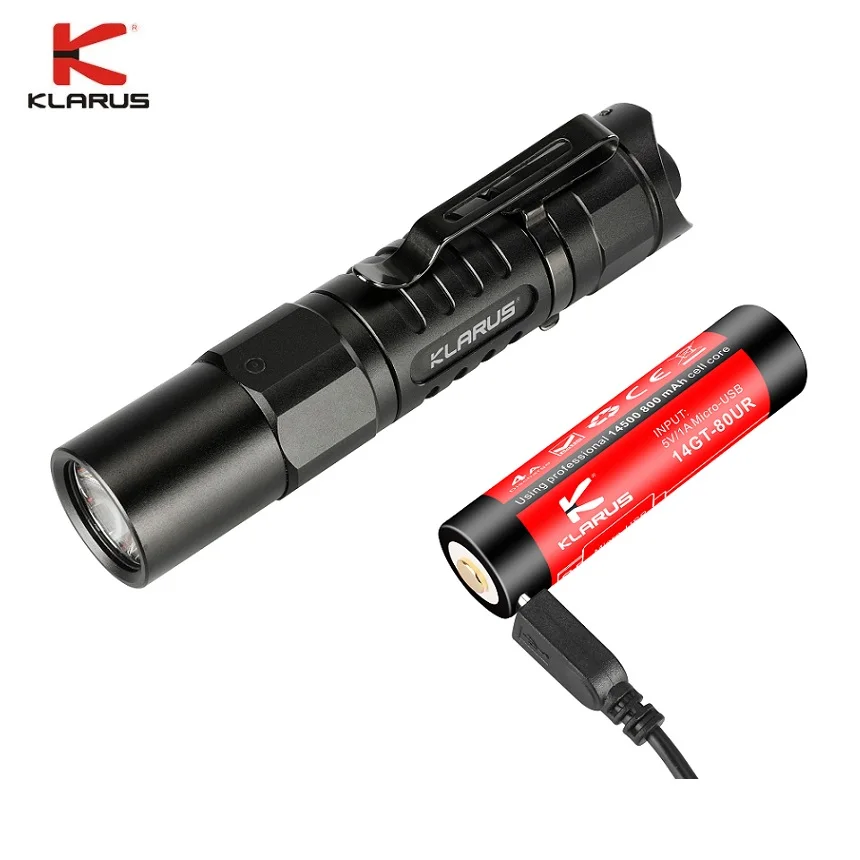 Rechargeable Pocket LED Flashlight 1000 Lumens Tactical Mini Torch with 14500 Battery-Klarus XT1A