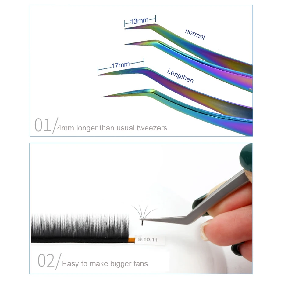 Vetus Langer Pincet Voor Wimper Extension Rvs Volume Wimper Pincet Professionele Nail Lash Gereedschap