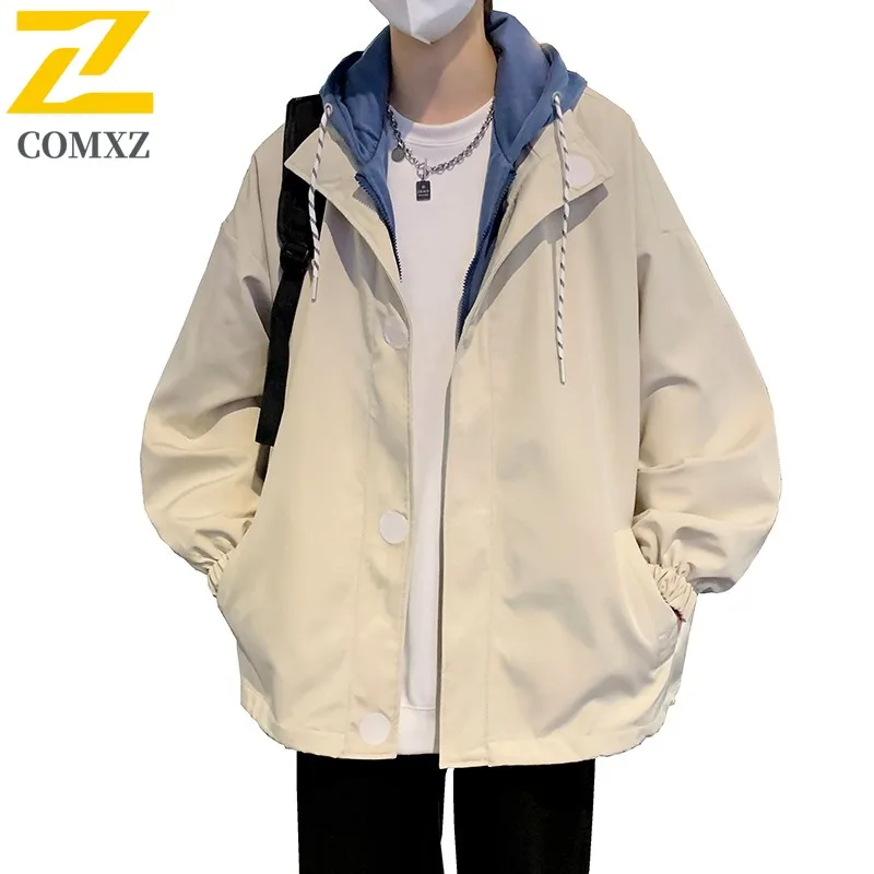 COMXZ 2025 Mens Klein Blue Faux Two Piece Jacket Spring Autumn Winter Korean Style Trendy Stylish Casual Coat