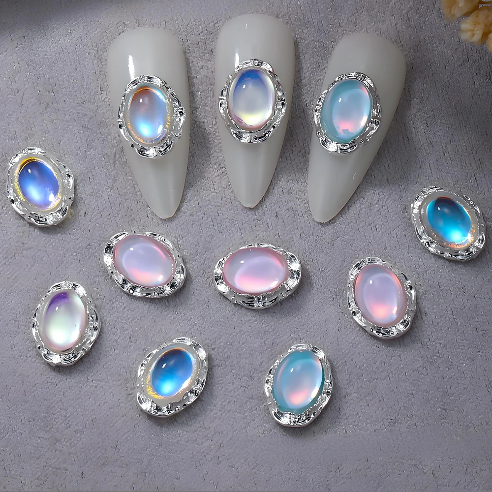 

10PCS 3D Luxury Alloy Oval Opal Nail Art Rhinestone Charms Cat's Eye Jewelry Accessories For Nails Decoration Manicure Supplies