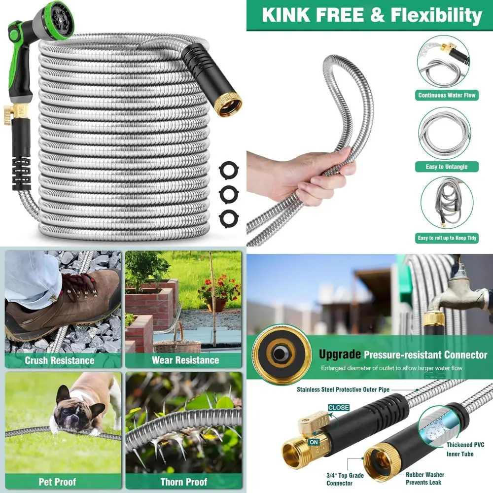 

Прочный садовый шланг из нержавеющей стали — гибкий, легкий, устойчивый к ударам и запутыванию водяной шланг длиной 150 футов для наружного использования