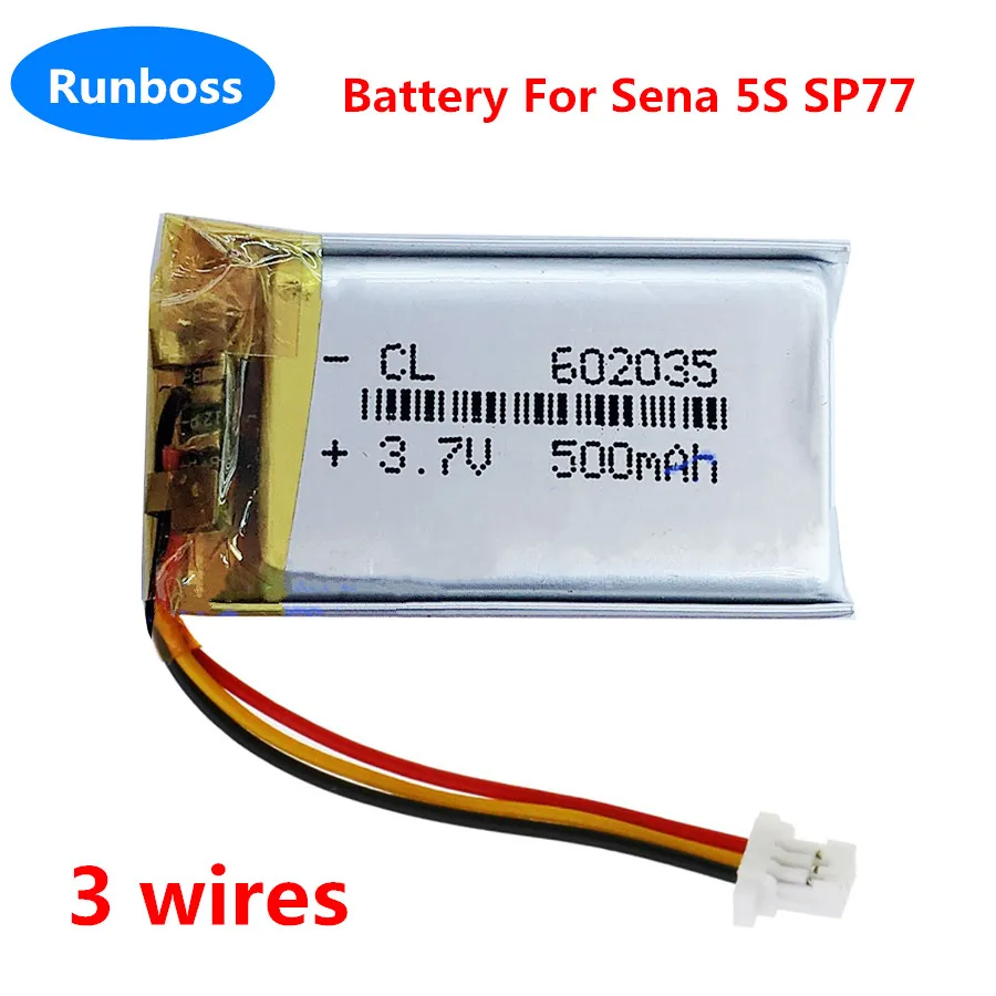 3.7V 500mAH XK602234 Replacement Battery for Sena 5S SP77 Wireless Headset 2-Wire 3 Wires New Li Polymer Rechargeable Pack