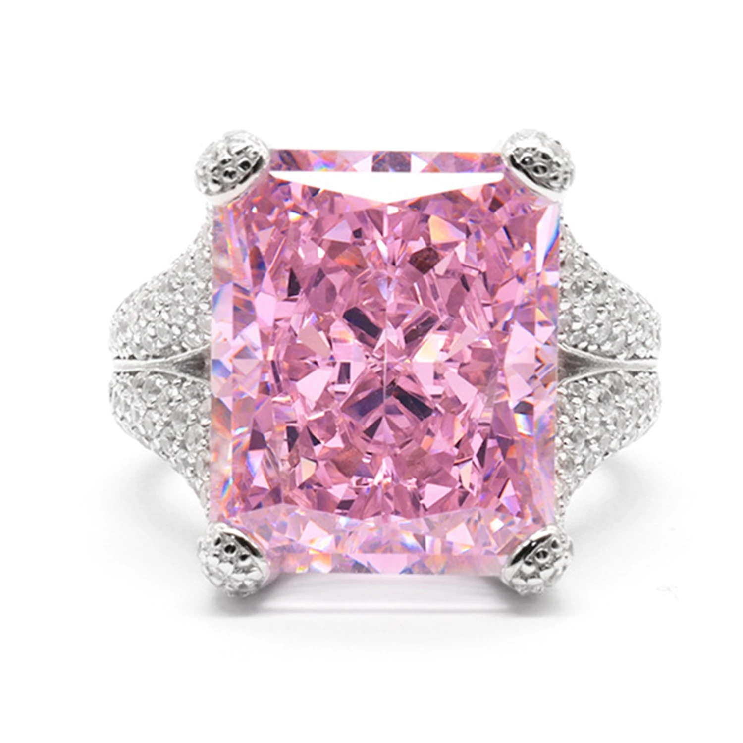 KQDANCE Vinatge Große Größe High Craft 925er Silber Synthetischer rosa Zirkon Carobon Diamant Edelstein Ring Edlen Schmuck Frauen Party