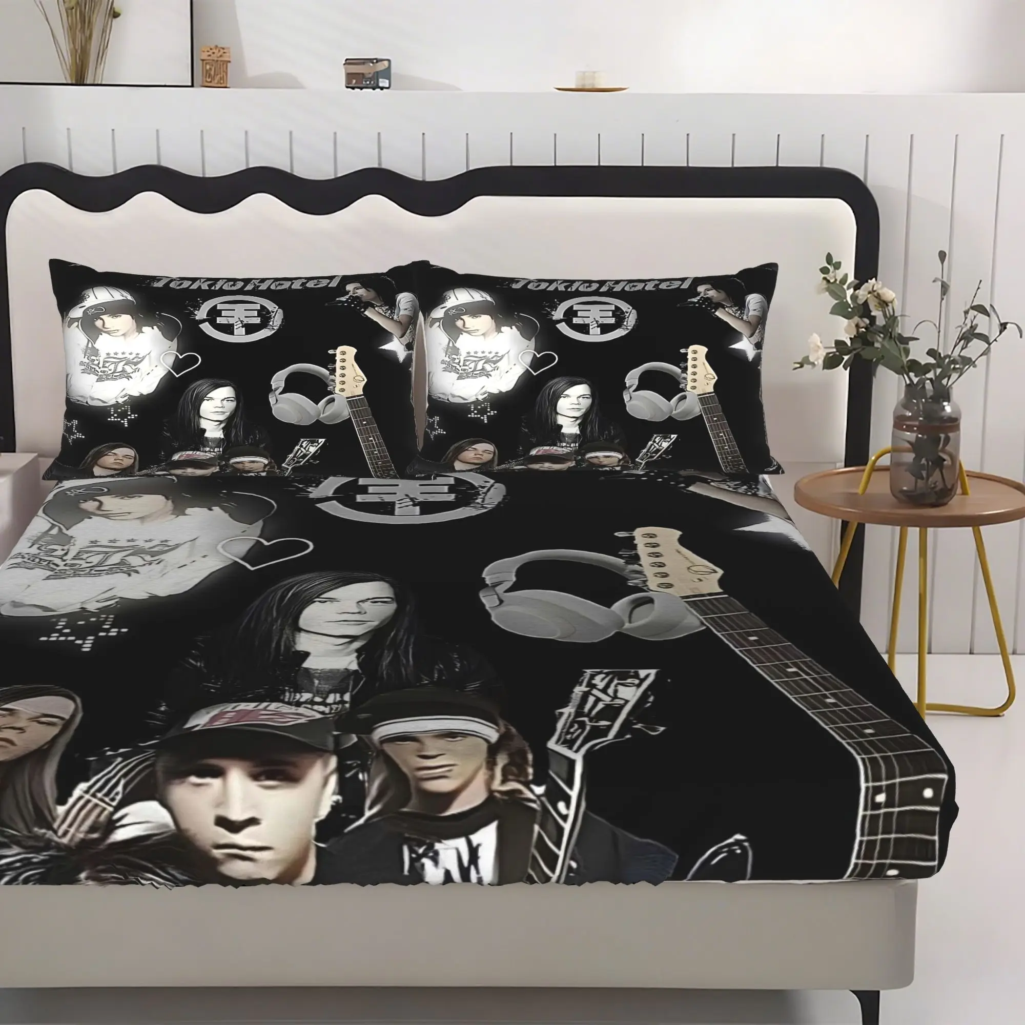 Customize Tokio-hotel Tom-kaulitz Modern Fitted Sheet Set of 3 Brings Cohesive Design to Your Bedroom Space Ideal for Neutral or