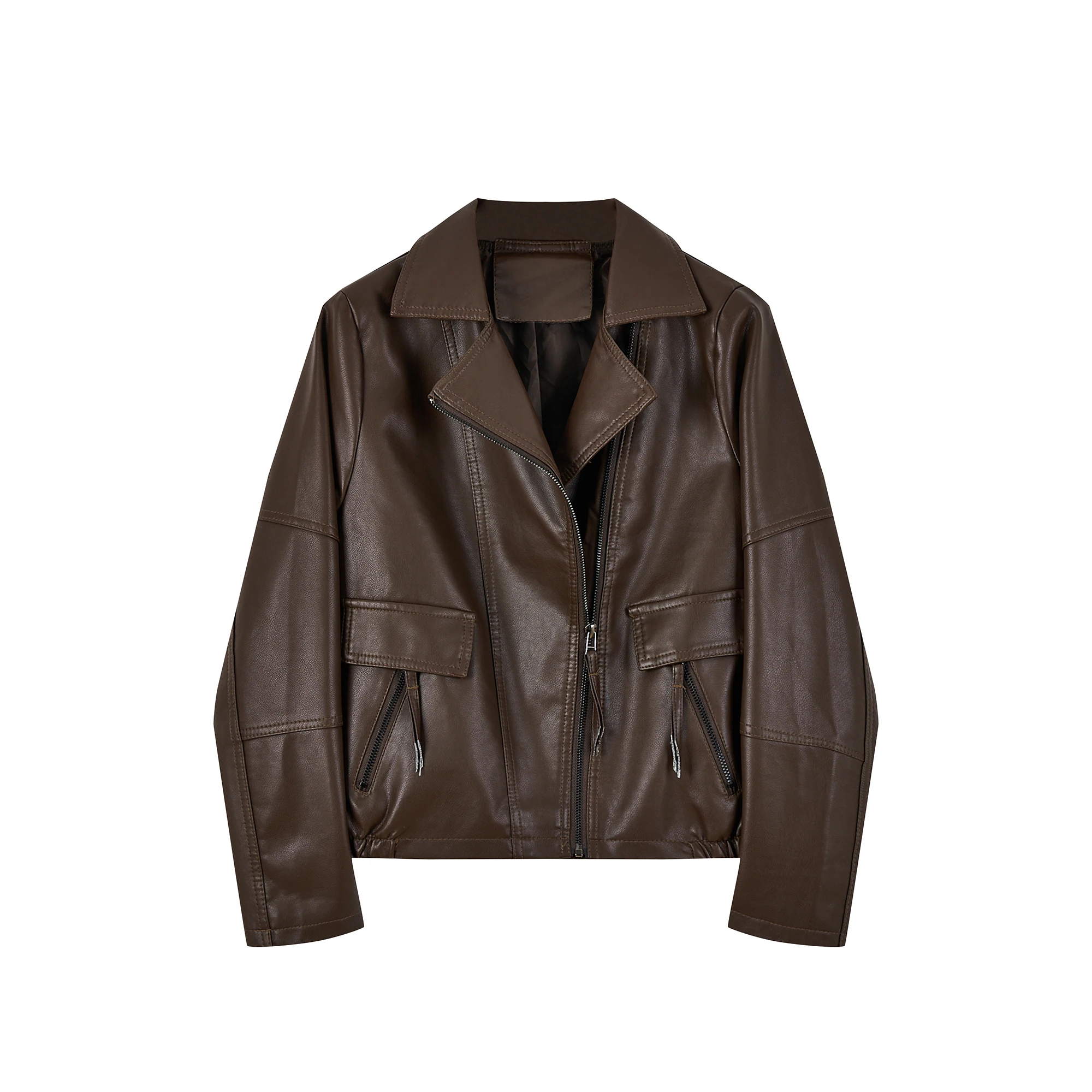 Cooles Leder Jaet Damen Lose PU Leder Mantel Kaffee Farbe Motorrad Sle Frühling Herbst Faion Abnehmen Trendy Top