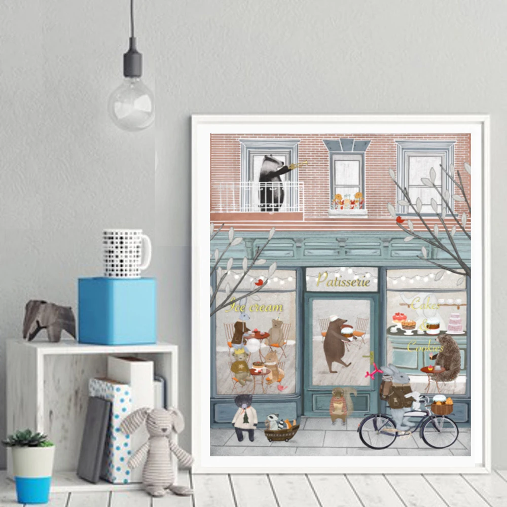 Petite Patisserie Nursery Art Children Poster Nordic Art Print Canvas Painting Wall Animals Picture for Room Interior Home Decor