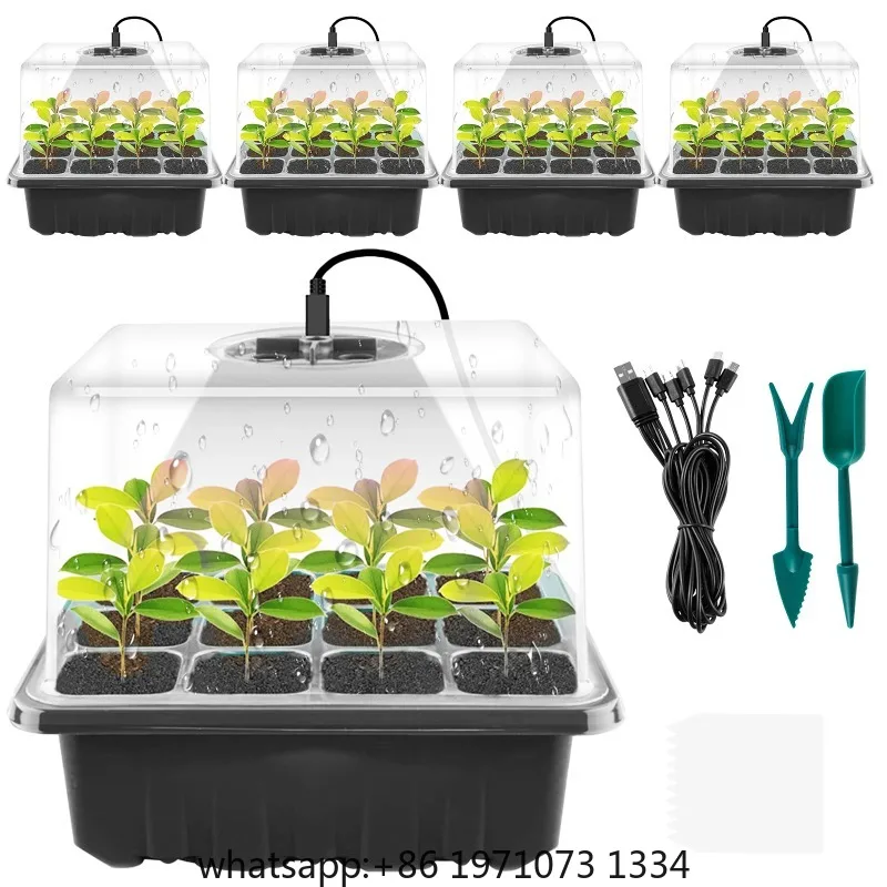 5pcs 12 Cells Plant Seeds Grow Box Full Spectrum LED Grow Light Seed Starter Kit Seedling Trays Germination Box Trays