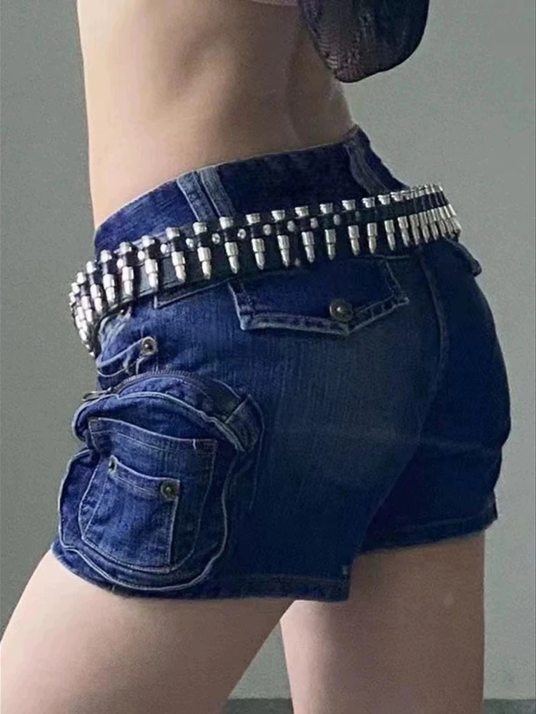 Women Y2k Classical Sexy Gothic Short Pants Sexy Low Waist Streetwear Casual Slim Pocket Design Sense Denim Hot Shorts
