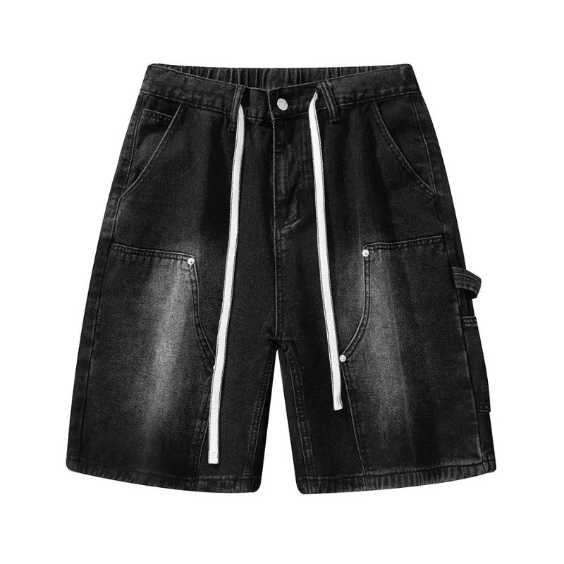 

Men's Denim Shorts Summer Fashion Vintage Harajuku Splicing Hip-hop Cargo Moto Short Jeans Male Streetwear Loose Short Pants