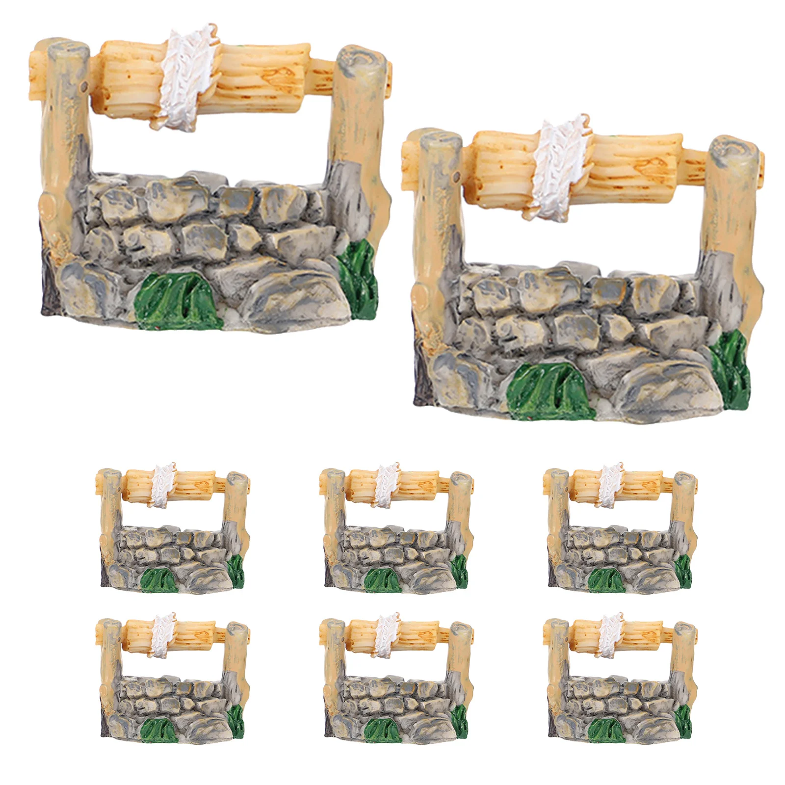 

8 Pcs Decorative Miniature Ornaments Living Landscape Resin Water Wells Figurines Fountain