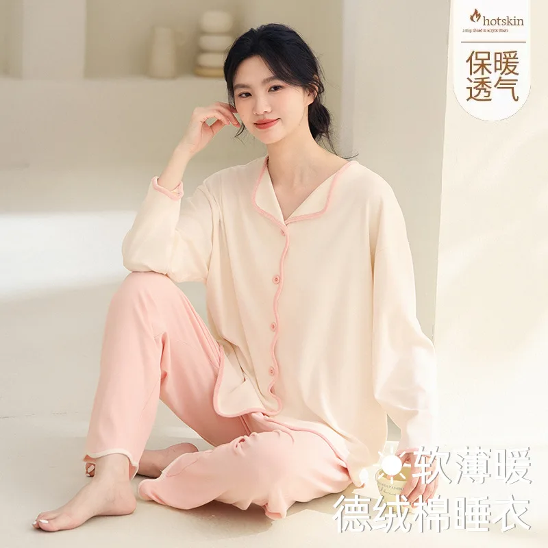 

Women's homewear pajamas Comfortable Sleepwear keep warm Long Sleeve long sleeves long pants round neck Two-piece set outerwear
