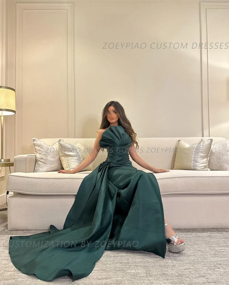 Vintage Green Long Formal Event Prom Dresses Satin Beach Dubai Evening Gown for Wedding Arabic Celebrity Party robe de soirée