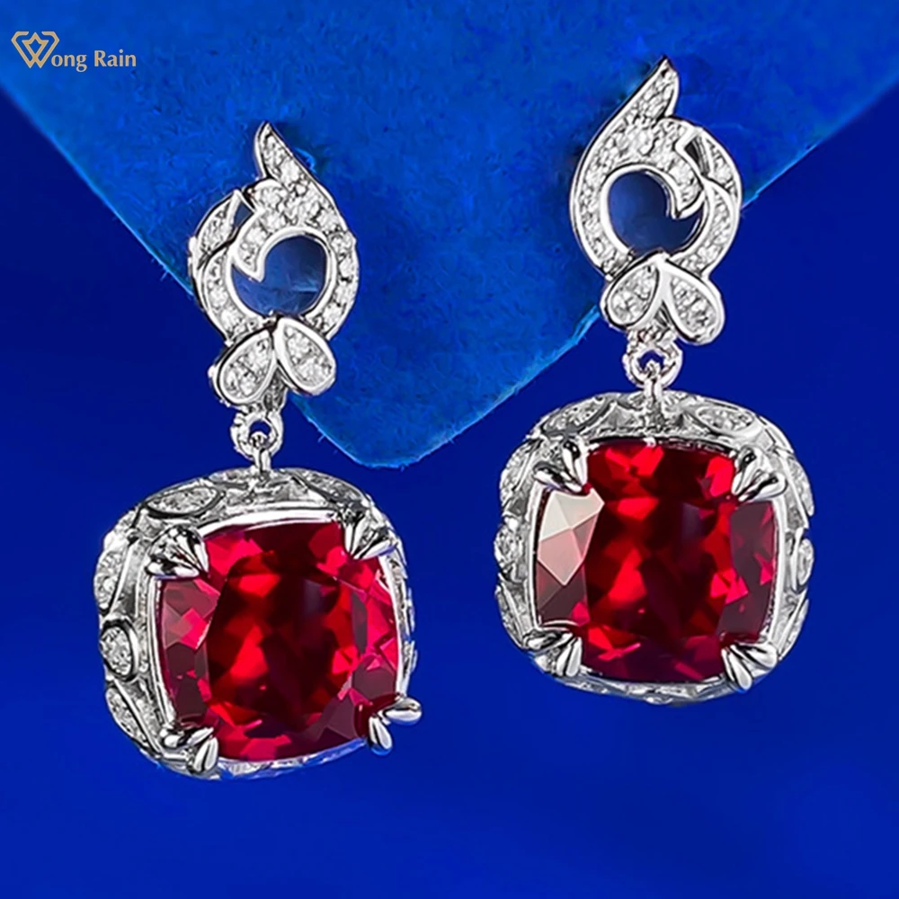 

Wong Rain Vintage Real 925 Sterling Silver 10 MM Ruby High Carbon Diamond Gemstone Drop Dangle Earrings Fine Jewelry Wholesale