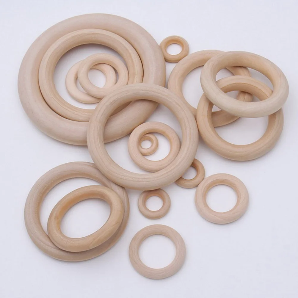 

100pcs Diy Wooden Rings 7 Sizes Natural Unfinished Circle Pendant For Curtain Rods Craft Projects Home Decor Accessories Buckle