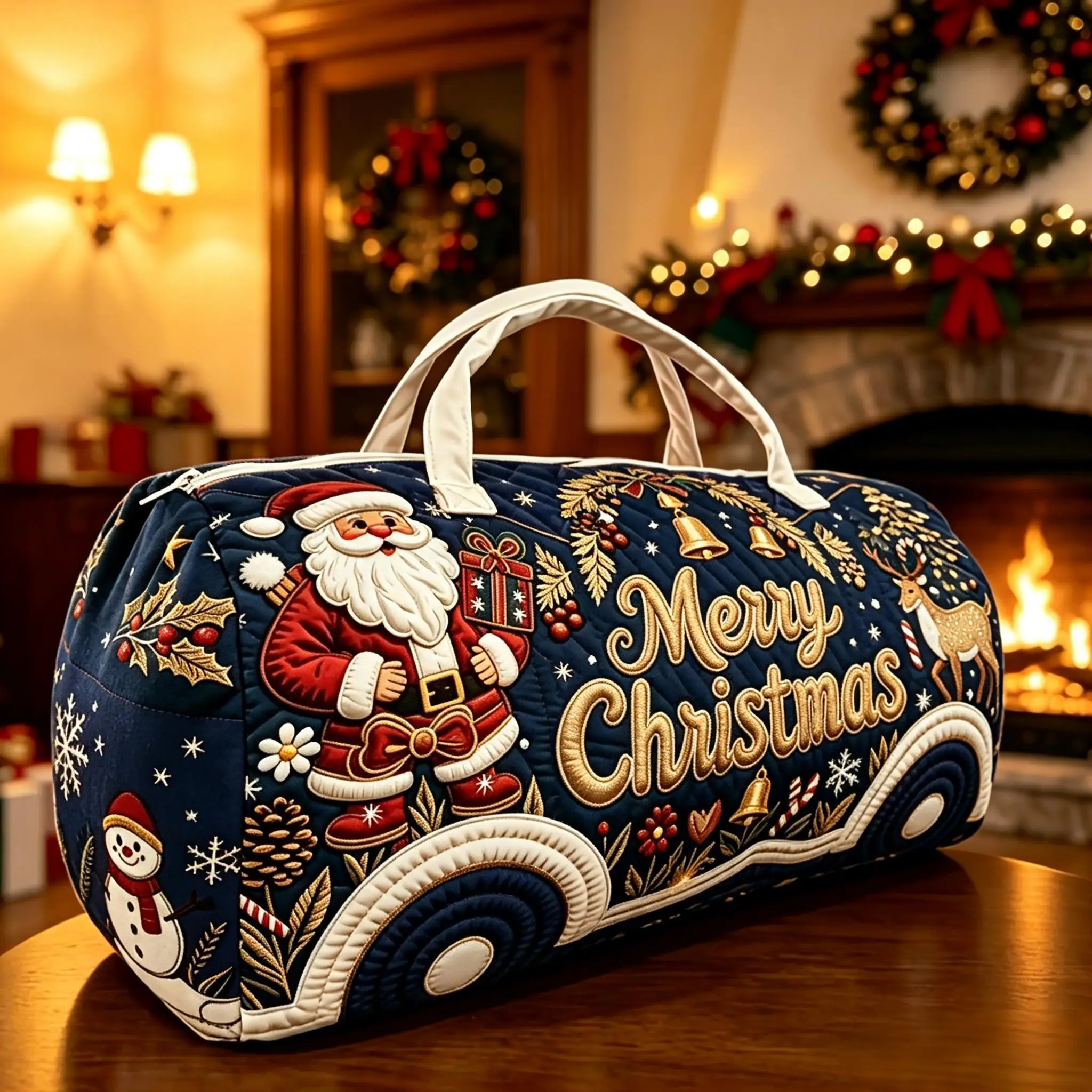Christmas Bus Novelty Tote Bag Multi Functional Women's Elderly Snowflake Printed Tote Bag Suitable for Camping Travel Tote Bag