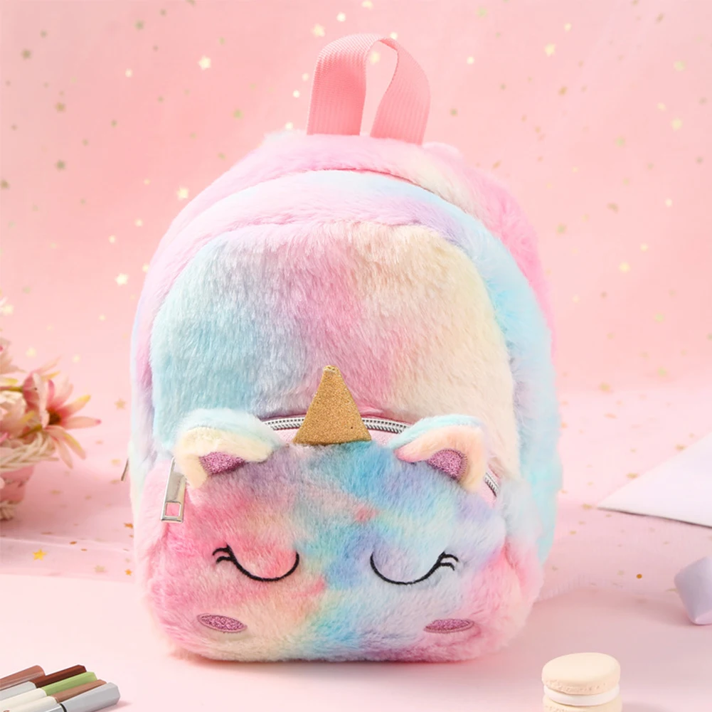 Cartoon Unicorn Plush Kids Backpack Kawaii Girls Small Backpack Fashion Gradient Color Casual Simple Portable Children Back Pack