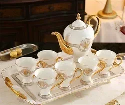15pcs Gothic Court Royal Home Decors Porcelain Gold Handle Coffee Tea Set