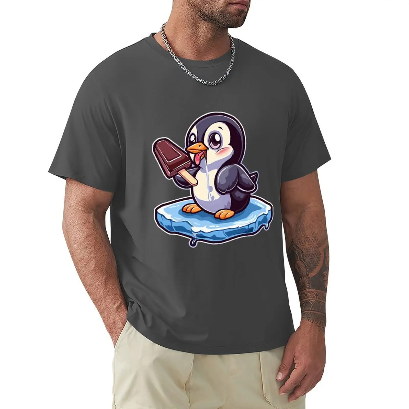 Penguin Love Ice-Cream Men's Cotton Graphic T Shirts Casual Crewneck Summer Tee TopsGraphic Y2K vintage Luxury High quality bran