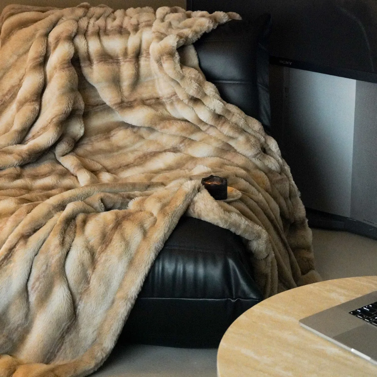 Ferret Rabbit Fur Knitted Blanket Winter Thickened Blanket Warm Leg Blanket Comfortable Soft Living Room Sofa Decoration