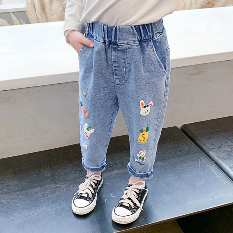 Jeans da ragazza уens vestiti pantaloni di Jeans primaverili pantaloni dritti Casual 1-5 anni Jeans Slim elasticizzati in vita per bambini