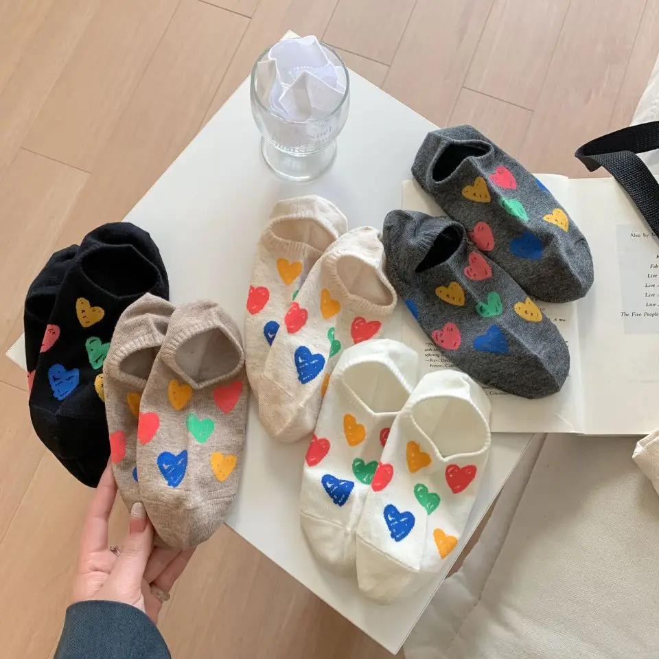 Calzini primavera estate donna cotone pettinato stile sudore per il tempo libero taglio basso stampa amore calzini invisibili regalo per ragazze coreano Street Sox