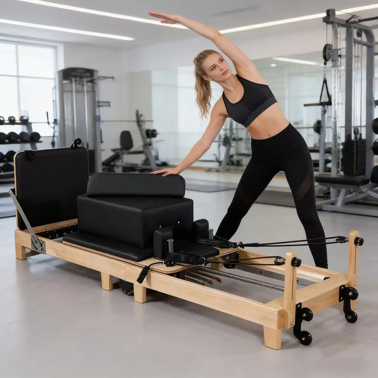Pilates-Reformbett aus Ahornholz, Fitnessgerät – Rutschfeste Yoga-Leiter, EU-Familien-Fitness-Training