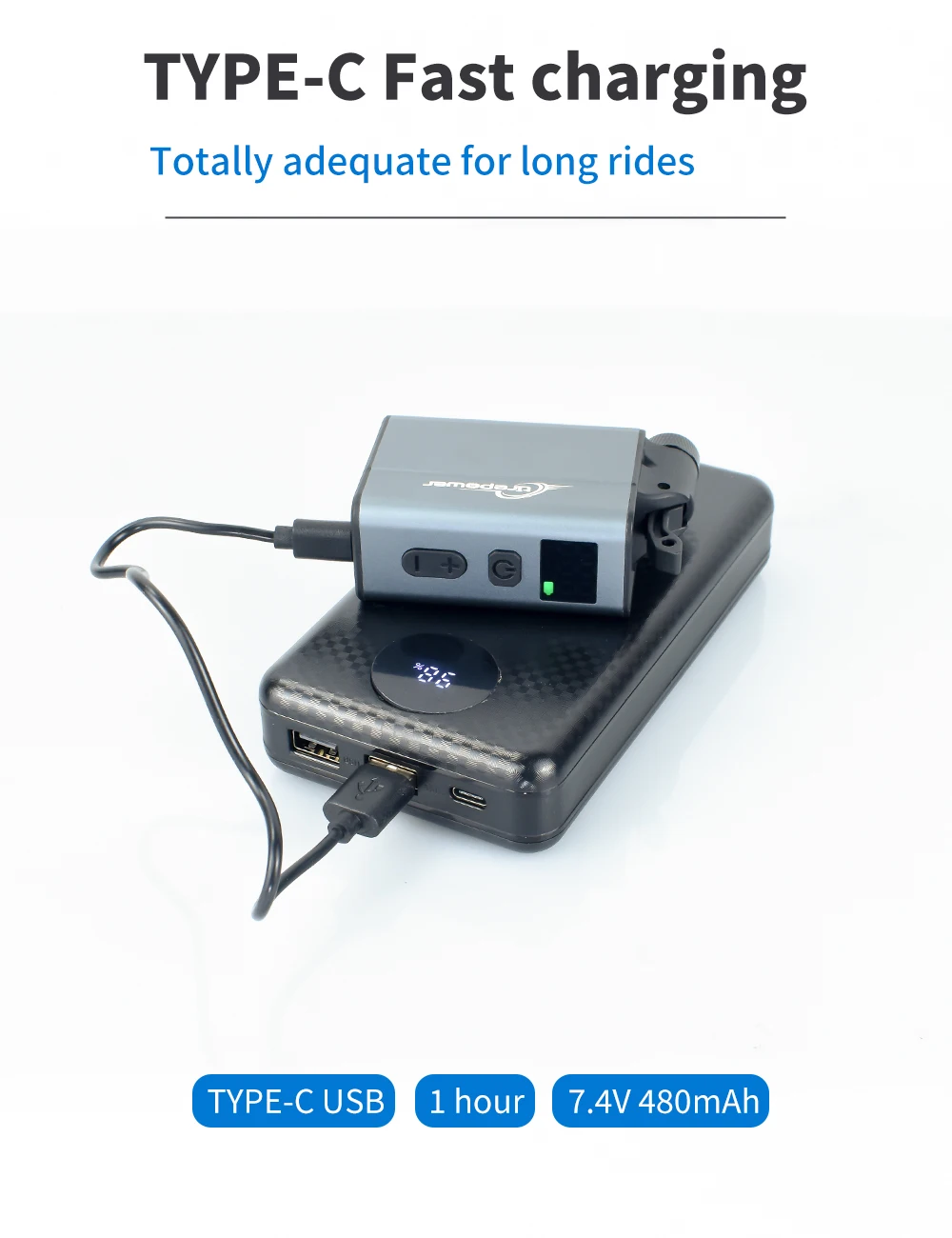 Elektrische Fahrradpumpe mit schnellem USB-C-Ladeanschluss, 120 PSI, tragbarer Mini-Reifenfüller mit zwei 480mAh Akkus und Display – Detail 31