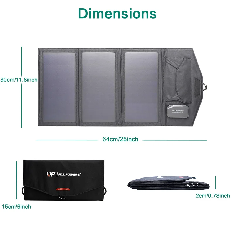ALLPOWERS-Carregador de Painel Solar, Carregamento Solar para Telefone, Banco de Potência, Drone, Bateria de Carro, Projetor, Central Elétrica, 5V, 18V, 21W, 12V