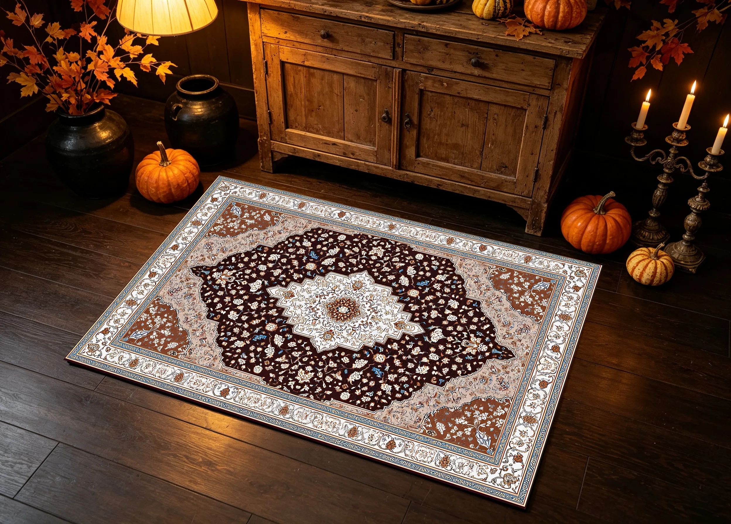 Velvet Rug Classic Persian Floral Pattern Retro Chic Style for Living Room Bedroom Home Decor
